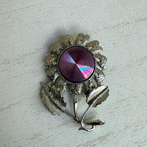 Jewelerama Vintage Purple Rivoli Flower Brooch - Picture 5 of 7